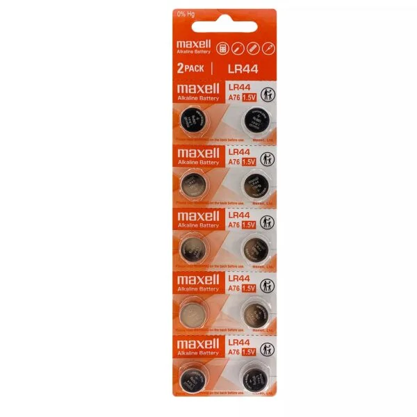 Maxell LR44 Battery, Button Alkaline Batteries - Pack of 10