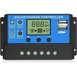 Solar Charge Controller 10A, Solar Panel Battery Intelligent Regulator with Dual USB Port 12V/24V PWM Auto Parameter