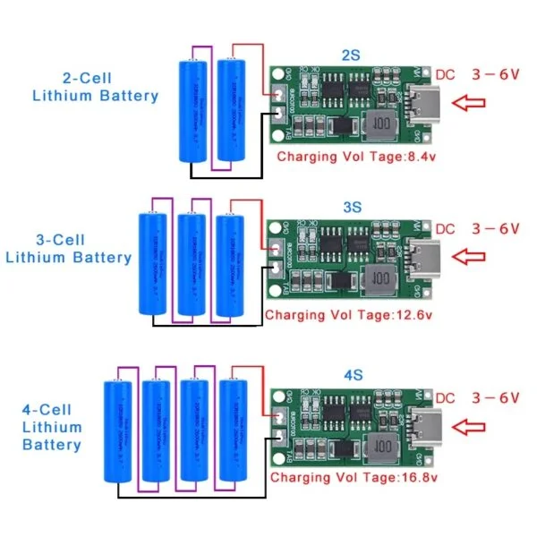 Lithium Battery Multi-Cell Charger, Compatible with Li-Ion, Li-Po, 18650 Battery