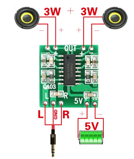 ⁦PAM8403 Mini Digital Power Amplifier Board for Class D Stereo Audio Amplifier⁩ - الصورة ⁦2⁩