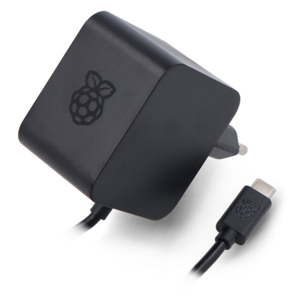Raspberry Pi 27W Power Supply in Black color from top