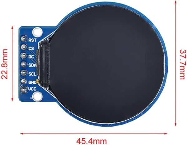 Round LCD Display Module 1.28" 240x240 GC9A01 Dimensions